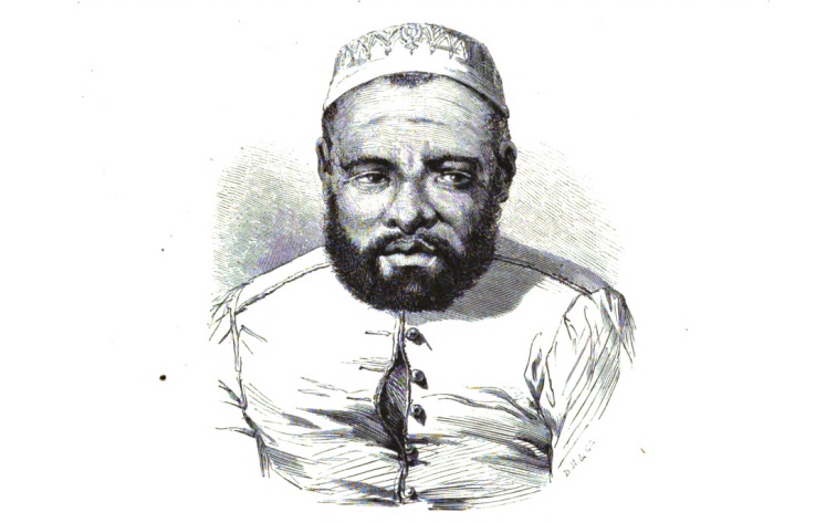 Andriantsuli bin Uza, sakalava né Tsilevaluha (1795-1845), ancien sultan de Maore. Dessin de Lebreton en 1844.